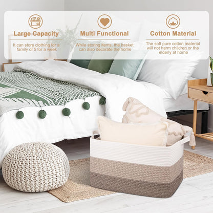 OIAHOMY Rectangle Woven Storage Basket - Nursery Cotton Rope Baskets for Storage, Toy Basket