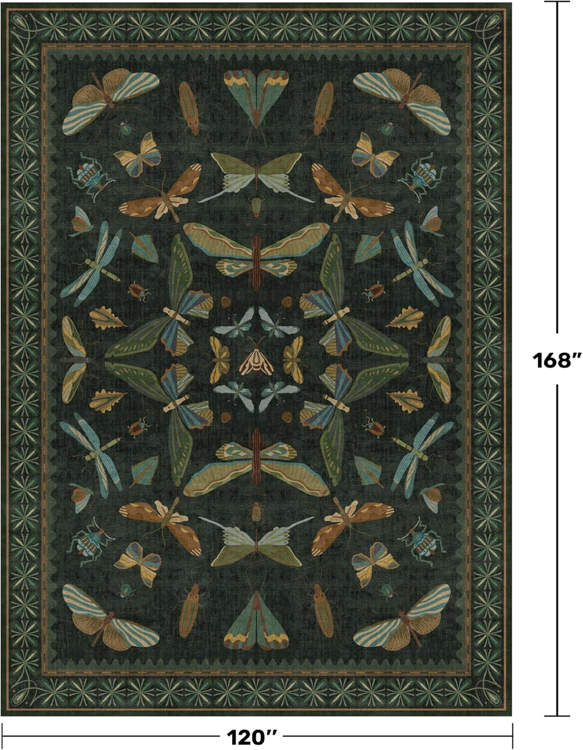 Green Living Room Rug - Vintage Washable Dark Green 10x14 Rug for Dining Room Under Table, Bedroom