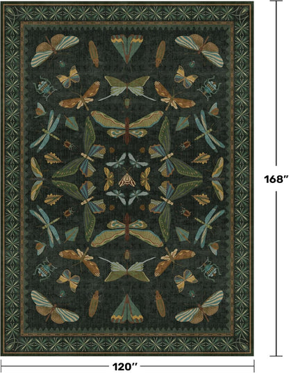 Green Living Room Rug - Vintage Washable Dark Green 10x14 Rug for Dining Room Under Table, Bedroom