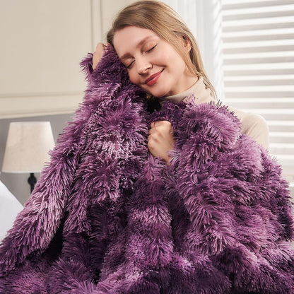 GONAAP Fuzzy Faux Fur Throw Blanket Queen Size Tie-dye Violet Purple Super Soft Cozy Plush Fuzzy