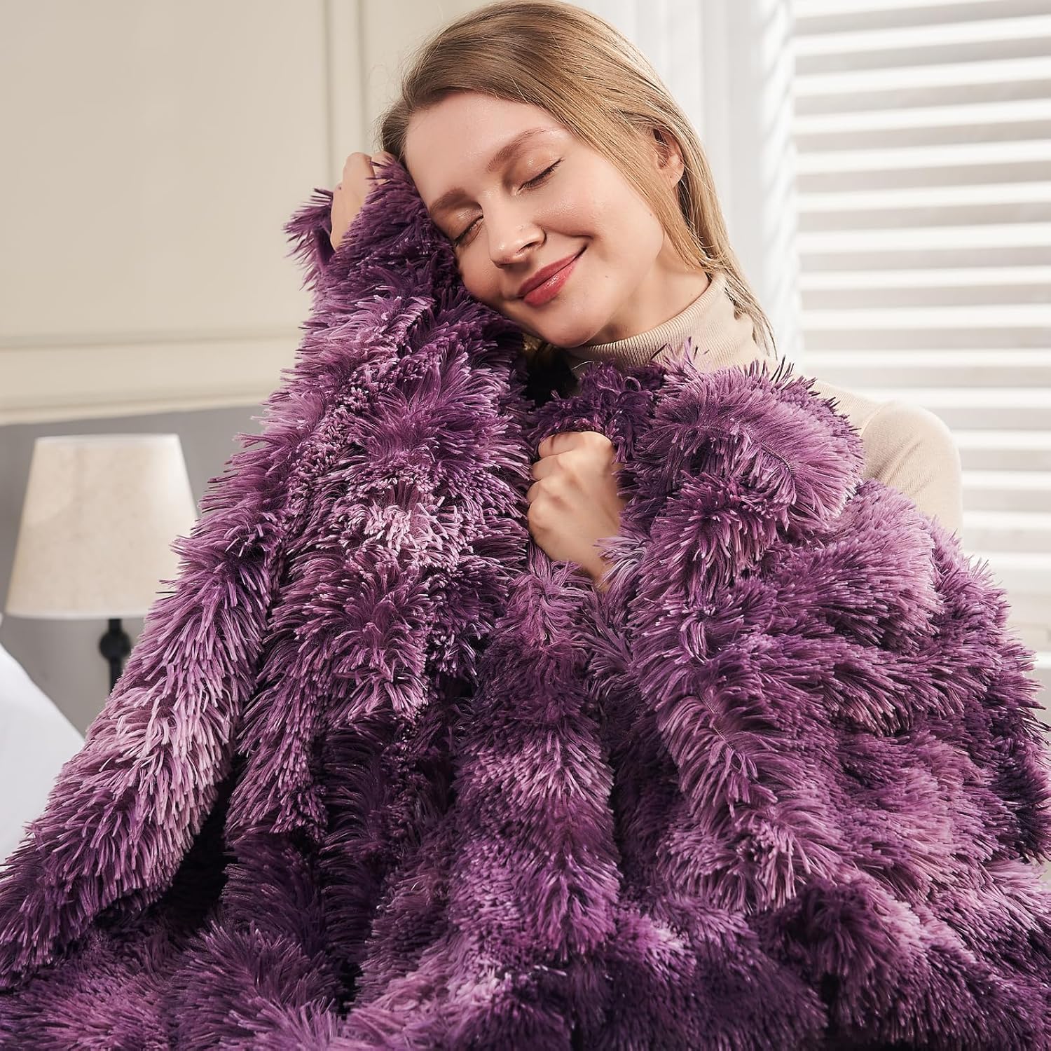 GONAAP Fuzzy Faux Fur Throw Blanket Twin Size Tie-dye Violet Purple Super Soft Cozy Plush Fuzzy