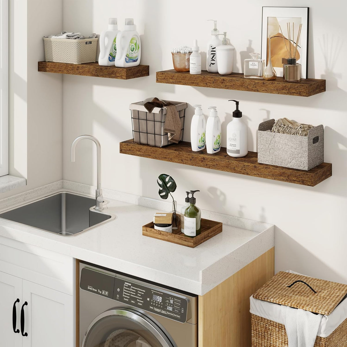 fuqing Floating Shelves for Wall, Bathroom Shelf Wall Mounted for Storage, Shelves with Invisible