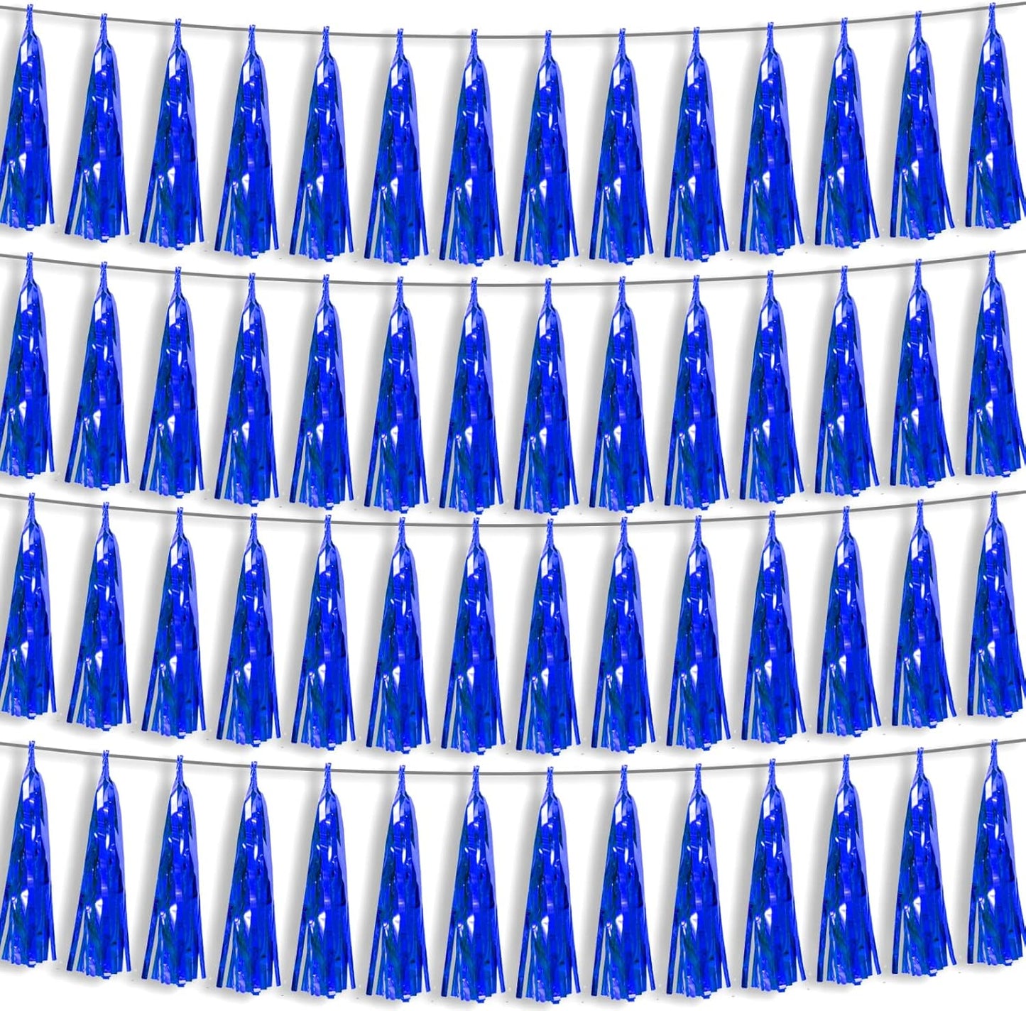 4P Blue Foil Fringe Metallic Tassel Streamers Banner Tassel Garland for Parade Floats