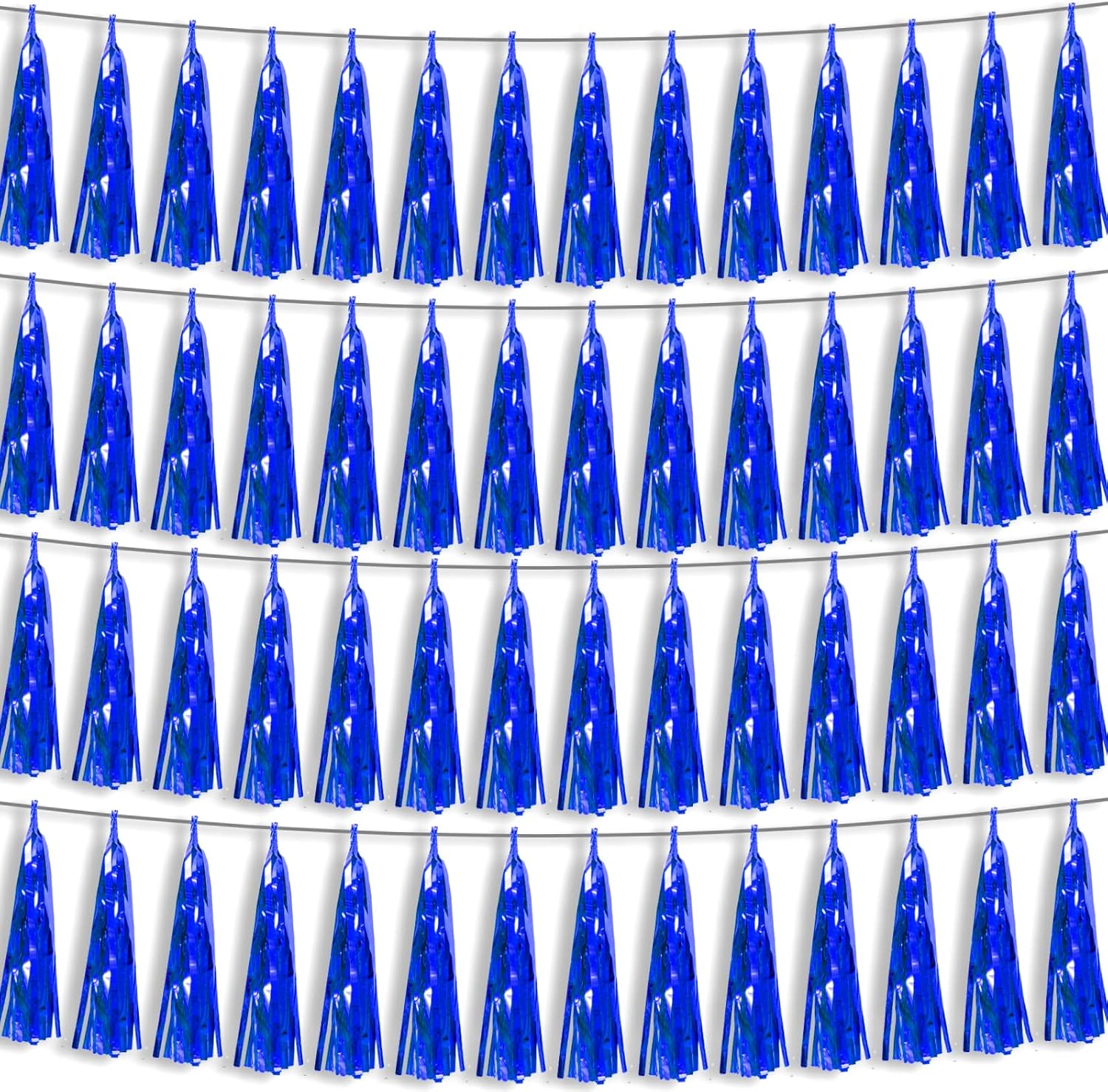 4P Blue Foil Fringe Metallic Tassel Streamers Banner Tassel Garland for Parade Floats