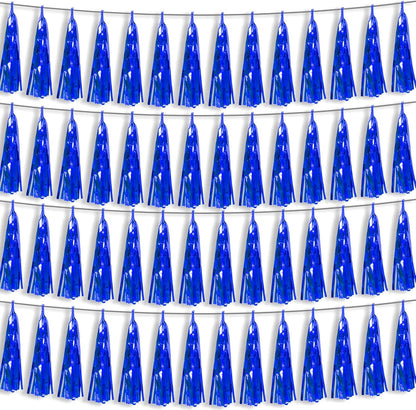 4P Blue Foil Fringe Metallic Tassel Streamers Banner Tassel Garland for Parade Floats