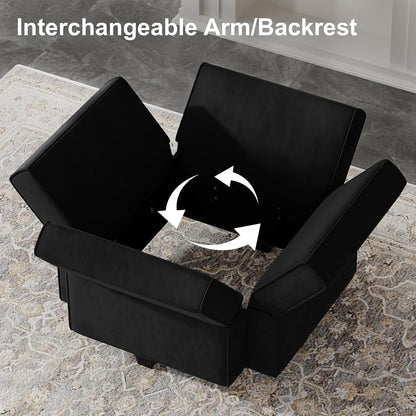 Belffin Modern L Shaped Velvet Sectional Sofa with Chaise, Black, Storage, Adjustable Arm/Backrest