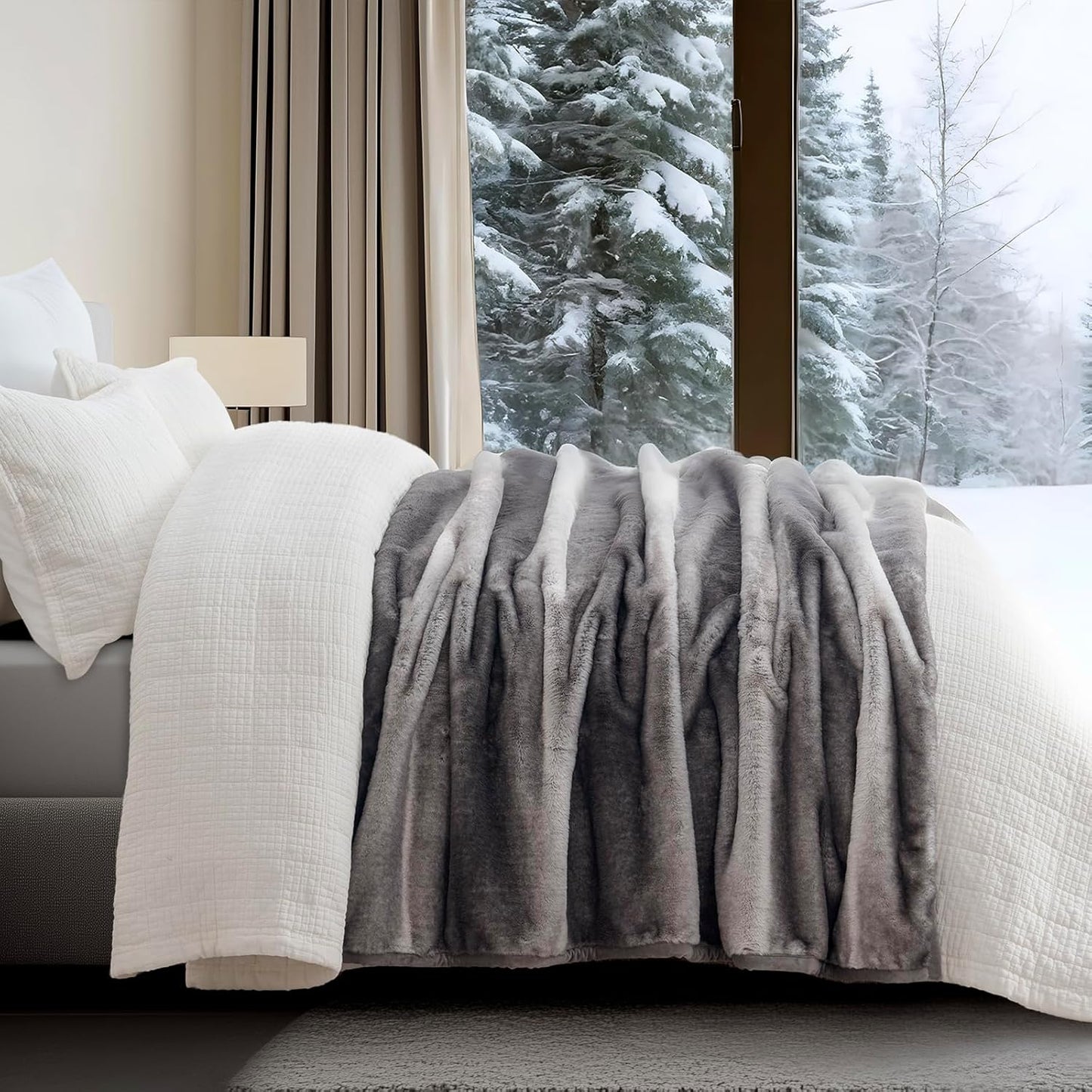 Ultra Soft Luxury Fluffy Mink Faux Fur Throw Blanket, Thick Warm Fall Winter Blankets for Bed
