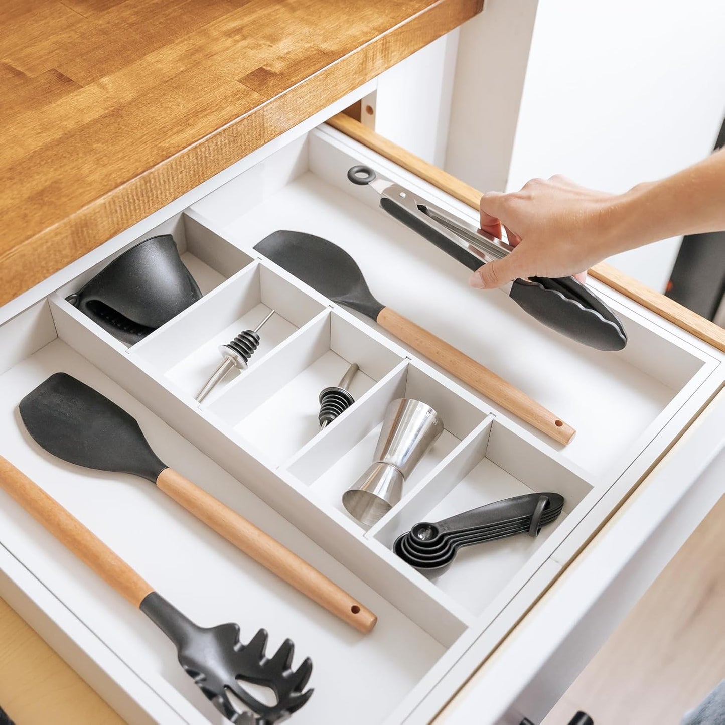 Adjustable Kitchen Drawer Organizer for Utensils and Junk, Food-Safe Contract Grade with 100%