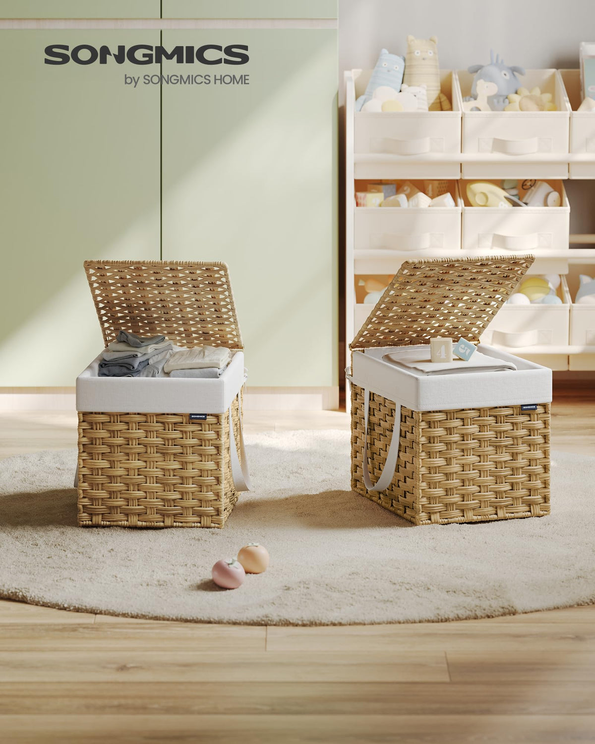 SONGMICS Laundry Hamper with Lid, 9.5 Gallon (36 L) Synthetic Rattan Clothes Laundry Basket with