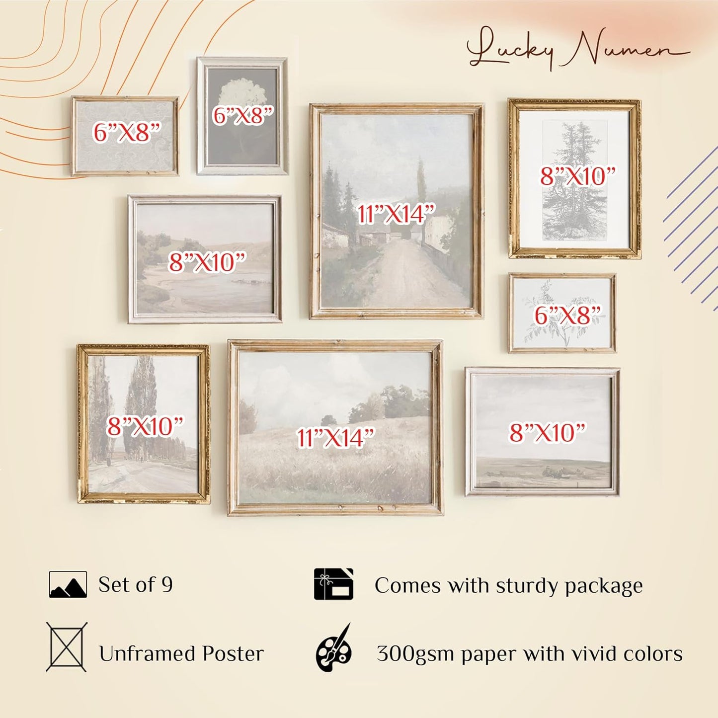 Vintage Landscape Wall Art - Set 9 French Country Vintage Antique Warm Aesthetic Gallery Wall Art