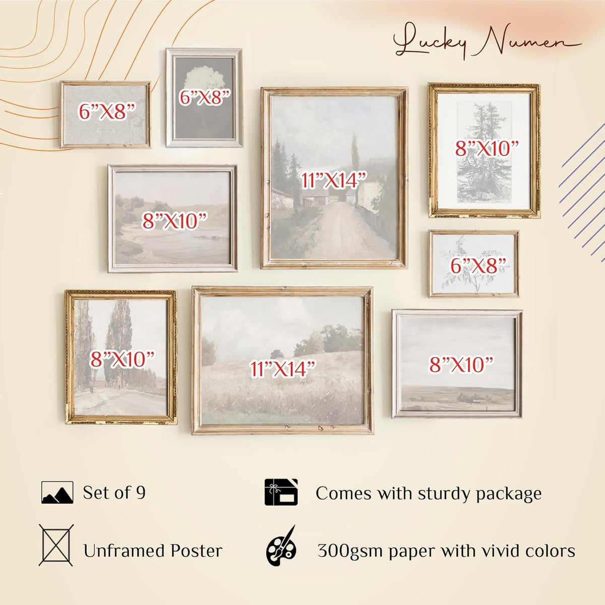 Vintage Landscape Wall Art - Set 9 French Country Vintage Antique Warm Aesthetic Gallery Wall Art