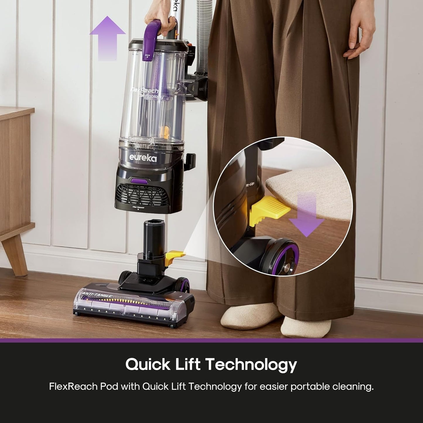 Eureka FlexReach Powerful Upright Vacuum Cleaner for Carpet and Hard Floor, Lift-Away Vacuum with