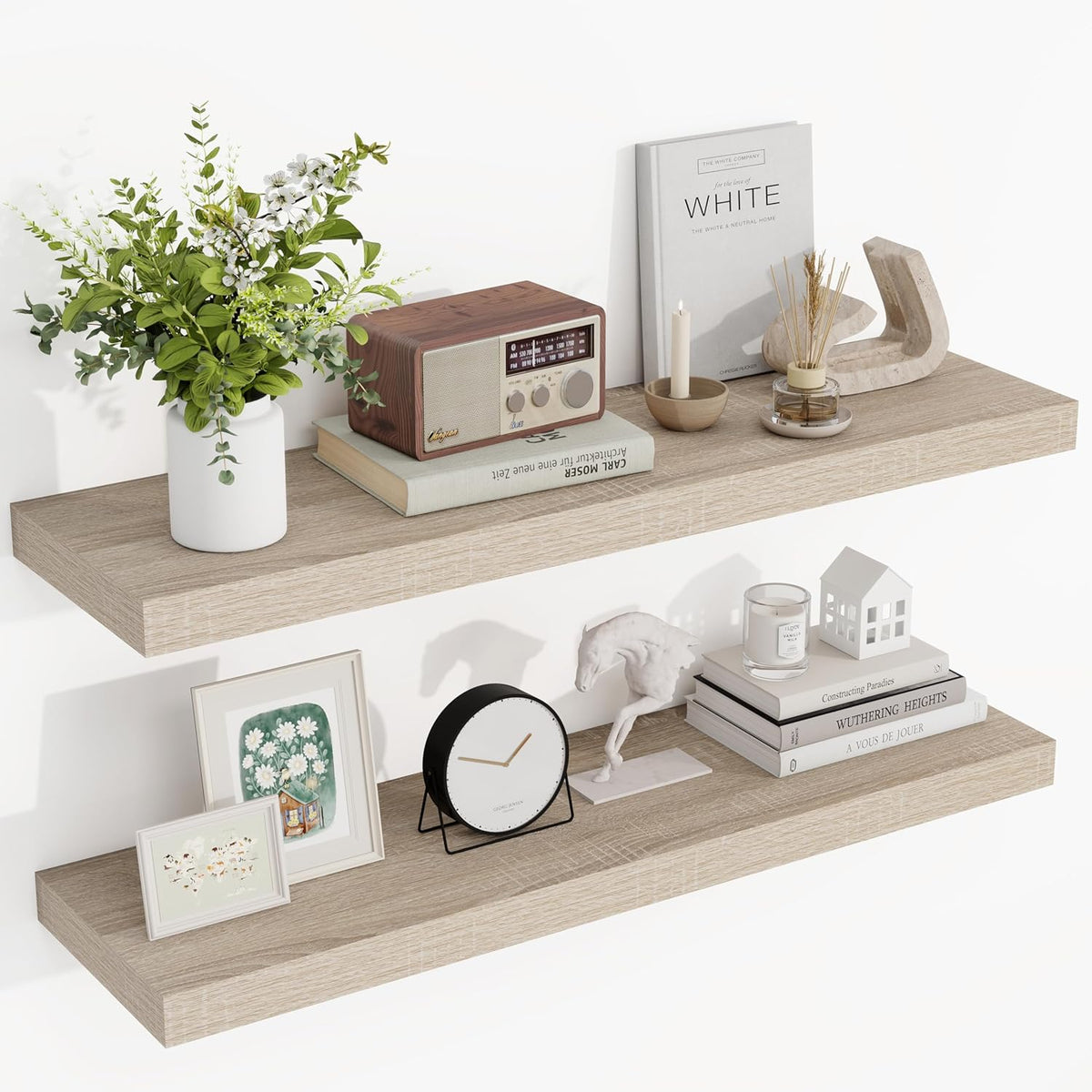 36 Inch Floating Shelves, 3D Textured Wood Grain, 36"x9.25"x1.5" Inch Deep Floating Shelves for