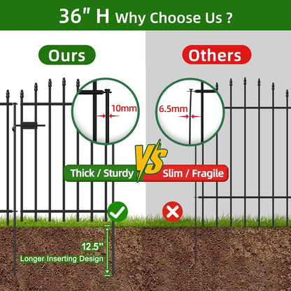 Metal Garden Fence with Gate 36 in H x 12 ft L, 1 Gate + 5 Panels Border Dog Fence Panels Animal