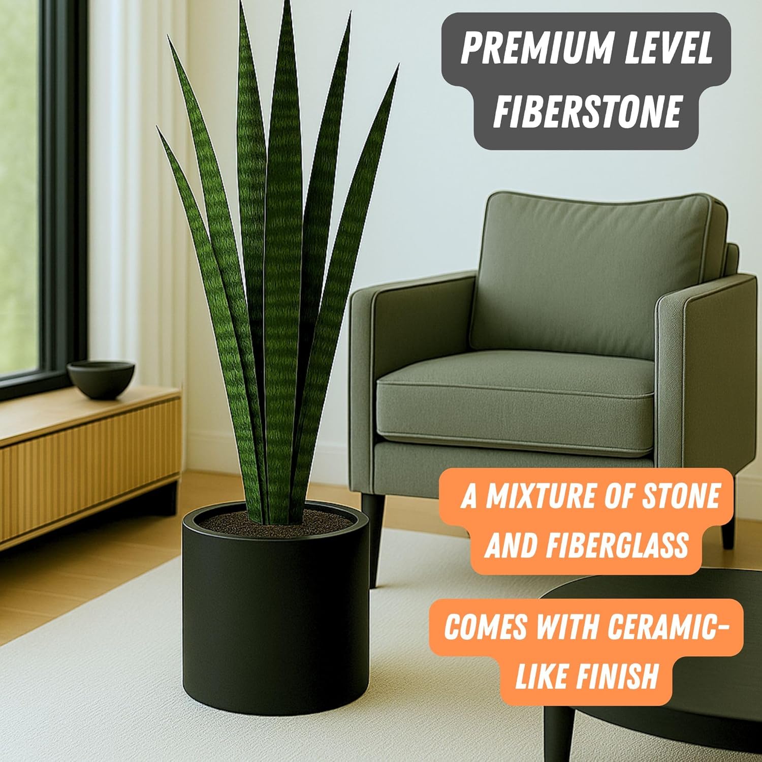 Fox & Fern Large 12 Inch Black Plant Pot — Premium Lightweight Fiberstone Matte Black Planter w