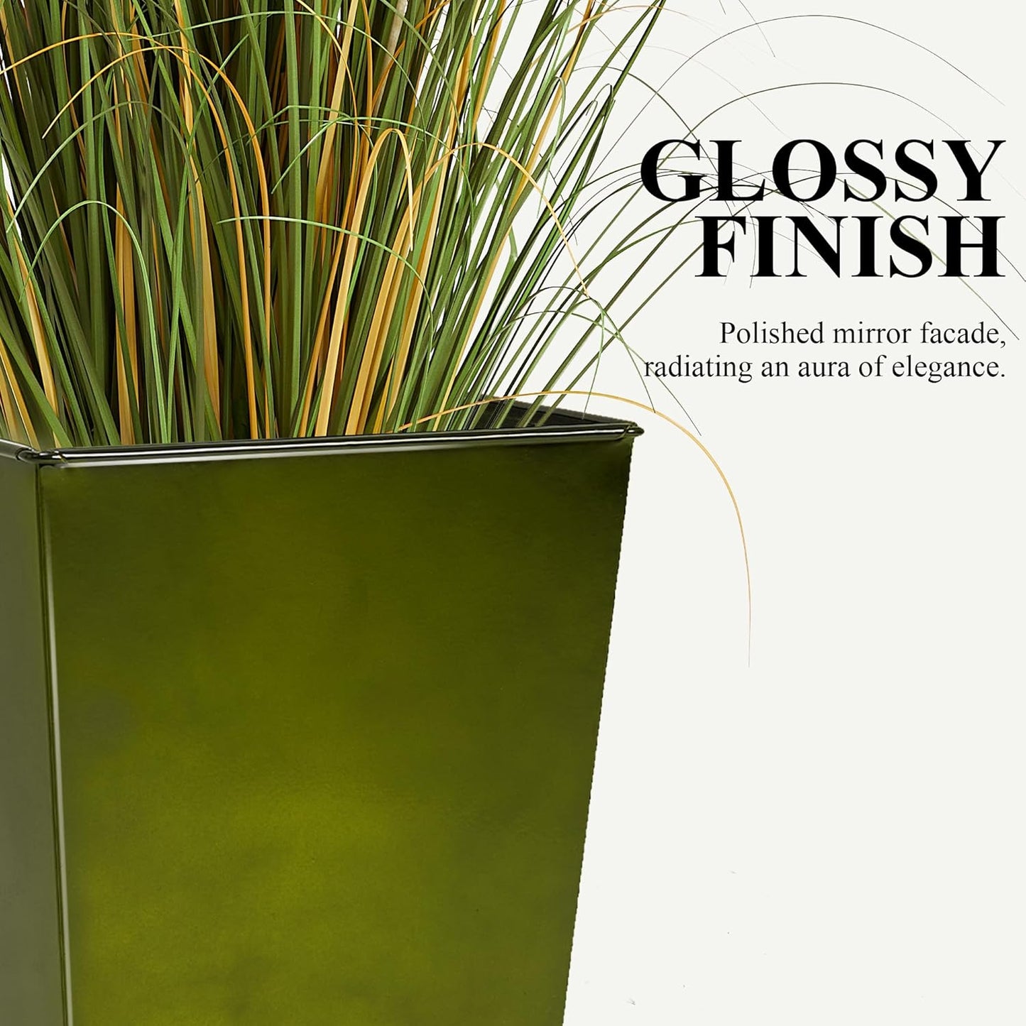 WORTH Garden 28" Large Metal Glazed Planter Set of 2, Luxurious Glossy Finish Green Tall Square