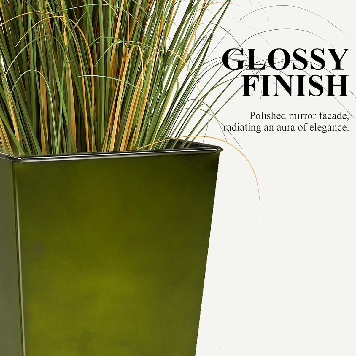 WORTH Garden 28" Large Metal Glazed Planter Set of 2, Luxurious Glossy Finish Green Tall Square