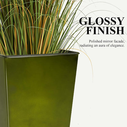 WORTH Garden 28" Large Metal Glazed Planter Set of 2, Luxurious Glossy Finish Green Tall Square