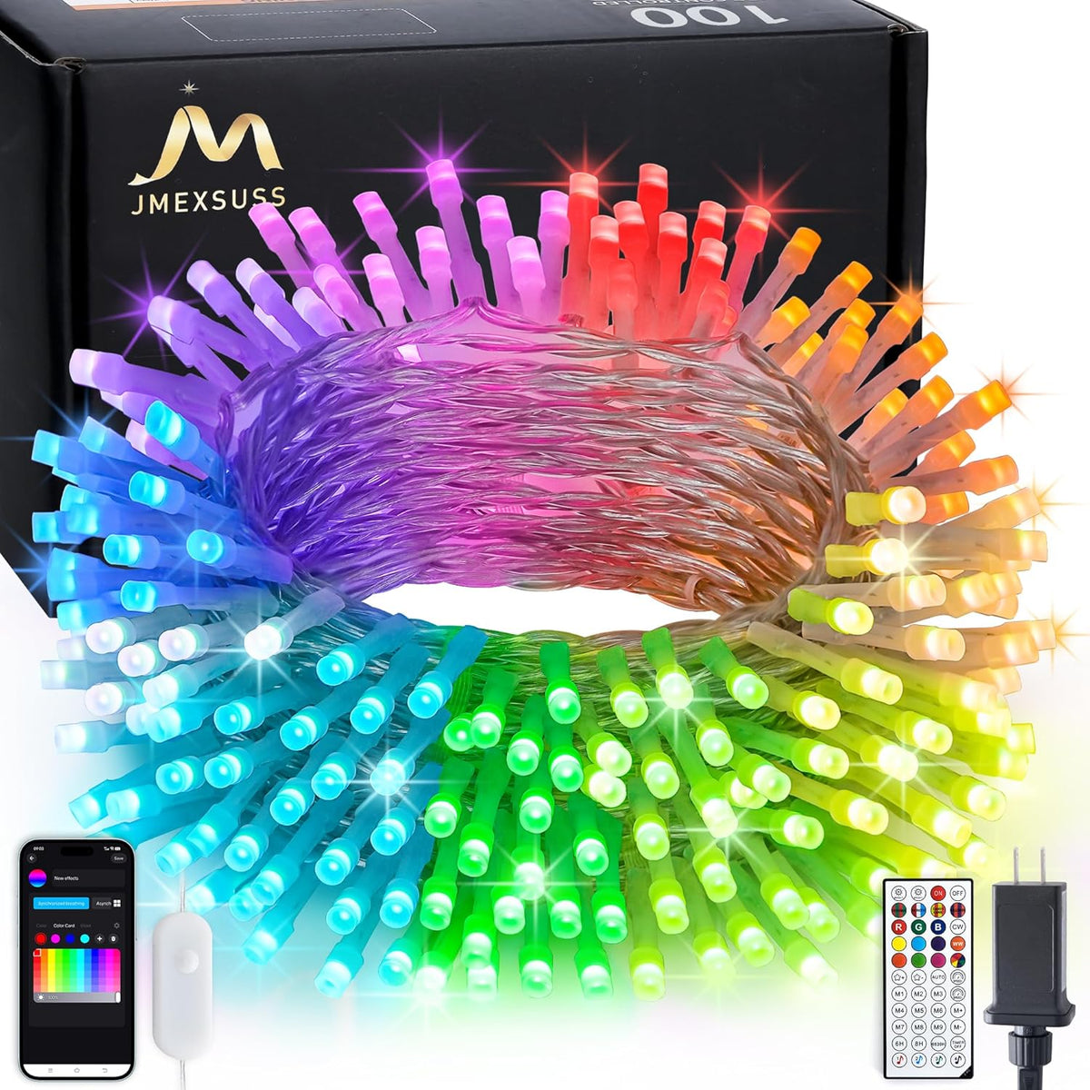JMEXSUSS 100 LED RGB Christmas Tree Lights Indoor, 33ft Smart Color Changing Christmas Lights