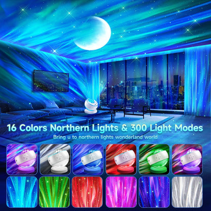 One Fire Northern Lights Projector,16Color Galaxy Projector for Bedroom, 15 White Noise Galaxy
