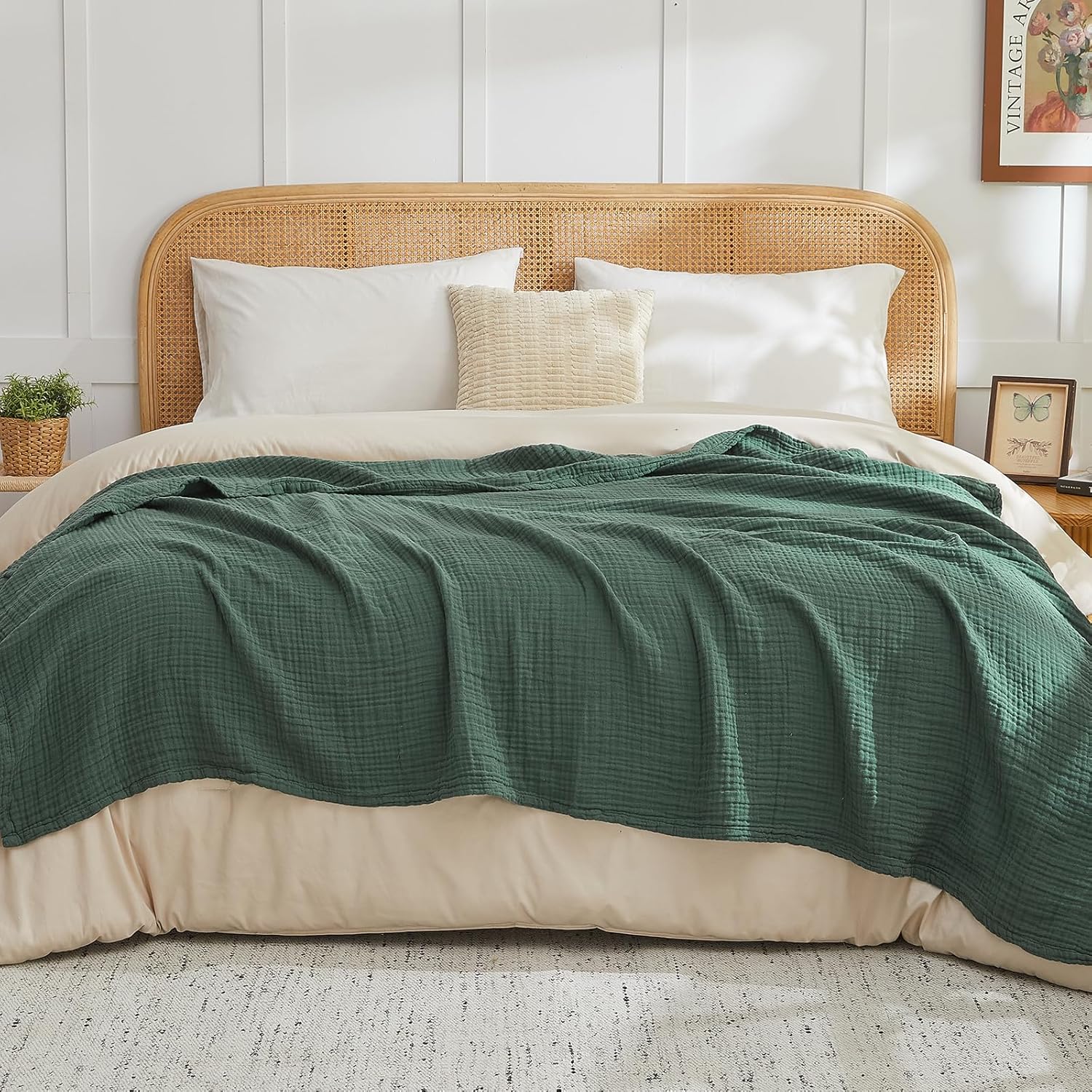 EMME Cotton Muslin Queen Blanket Bed Layering Breathable Gauze Blanket Soft Lightweight Blankets