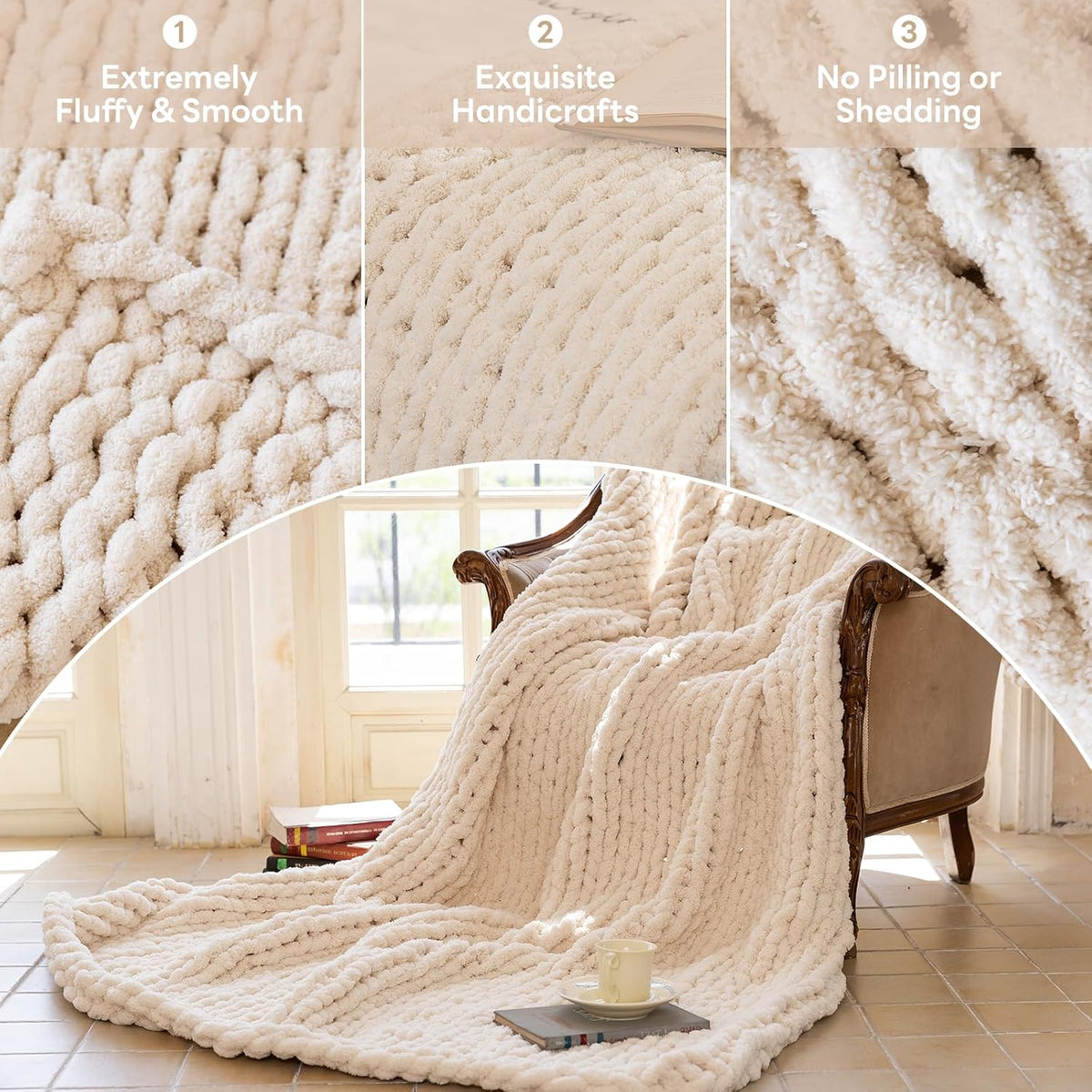 Chunky Knit Blanket - Luxury Soft Cozy 40 * 50 Throw Blanket,100% Woven Blanket Rope Knot Throw