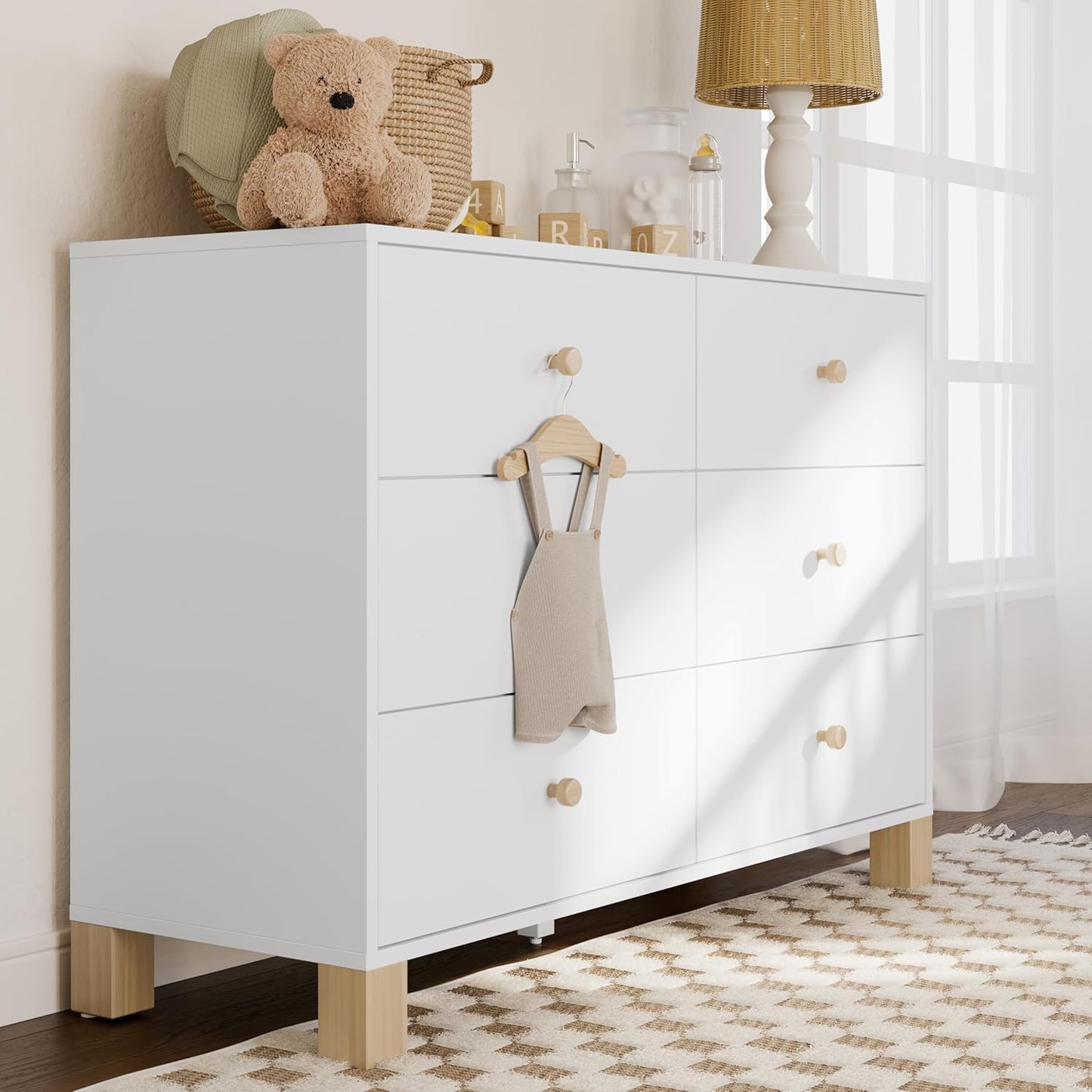 Storkcraft California 6-Drawer Double Dresser (White with Driftwood) - GREENGUARD Gold Certified