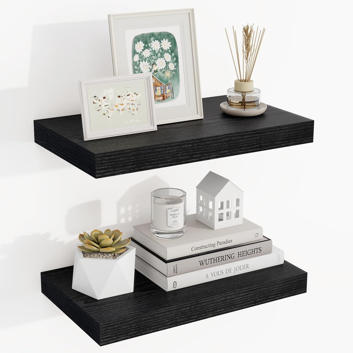 16 Inch Floating Shelves, 16"x9.25"x1.5" Inch Deep Floating Shelves for Wall, Wooden Shelves for