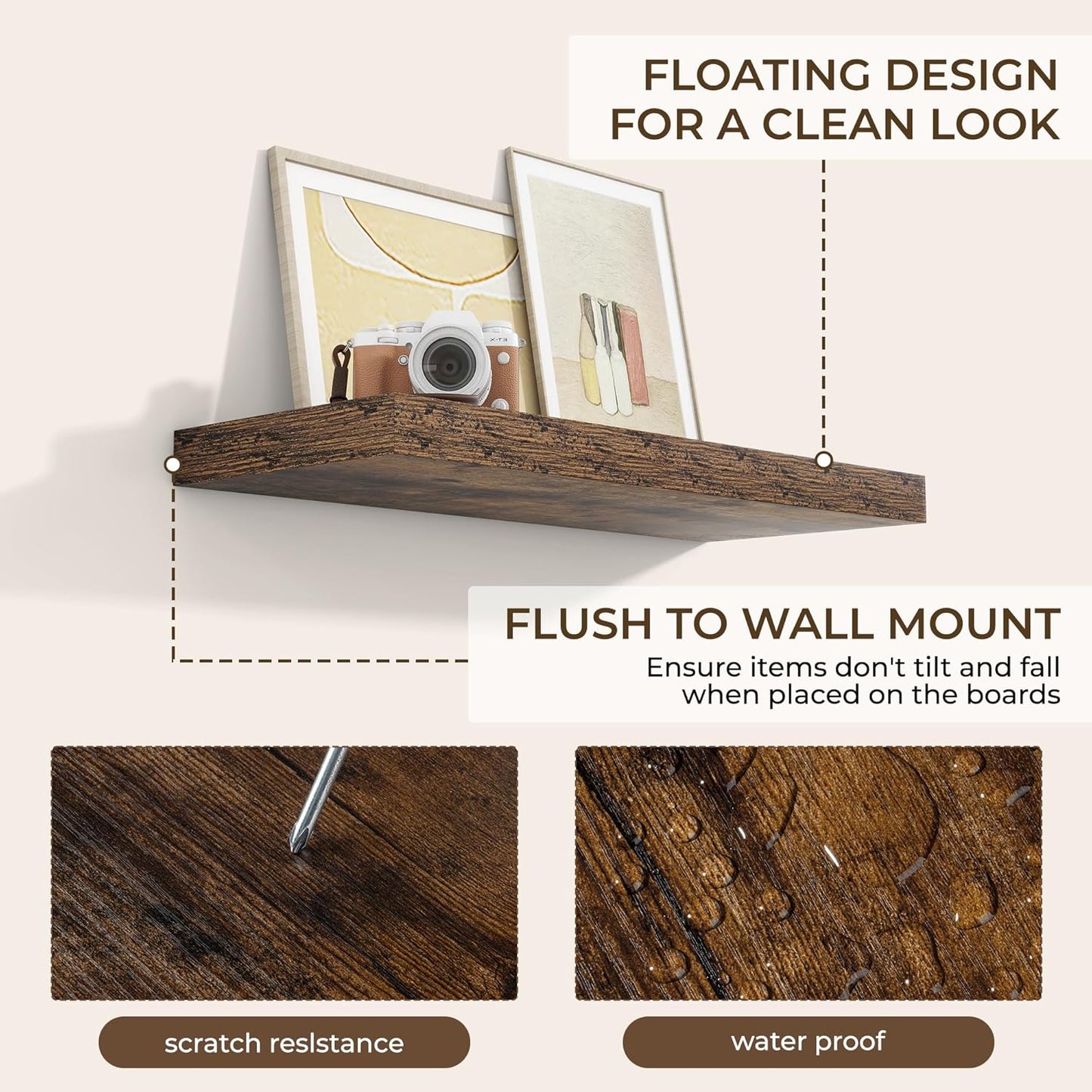 RICHFOCUS 31.5Inch Floating Shelves for Wall 2 Pack Shelves for Bedroom|Kitchen|Bathroom Wall