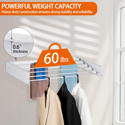 FOCHIER F Laundry Drying Rack Wall Mounted Clothes Drying Rack Collapsible with 4 Aluminum Rods and