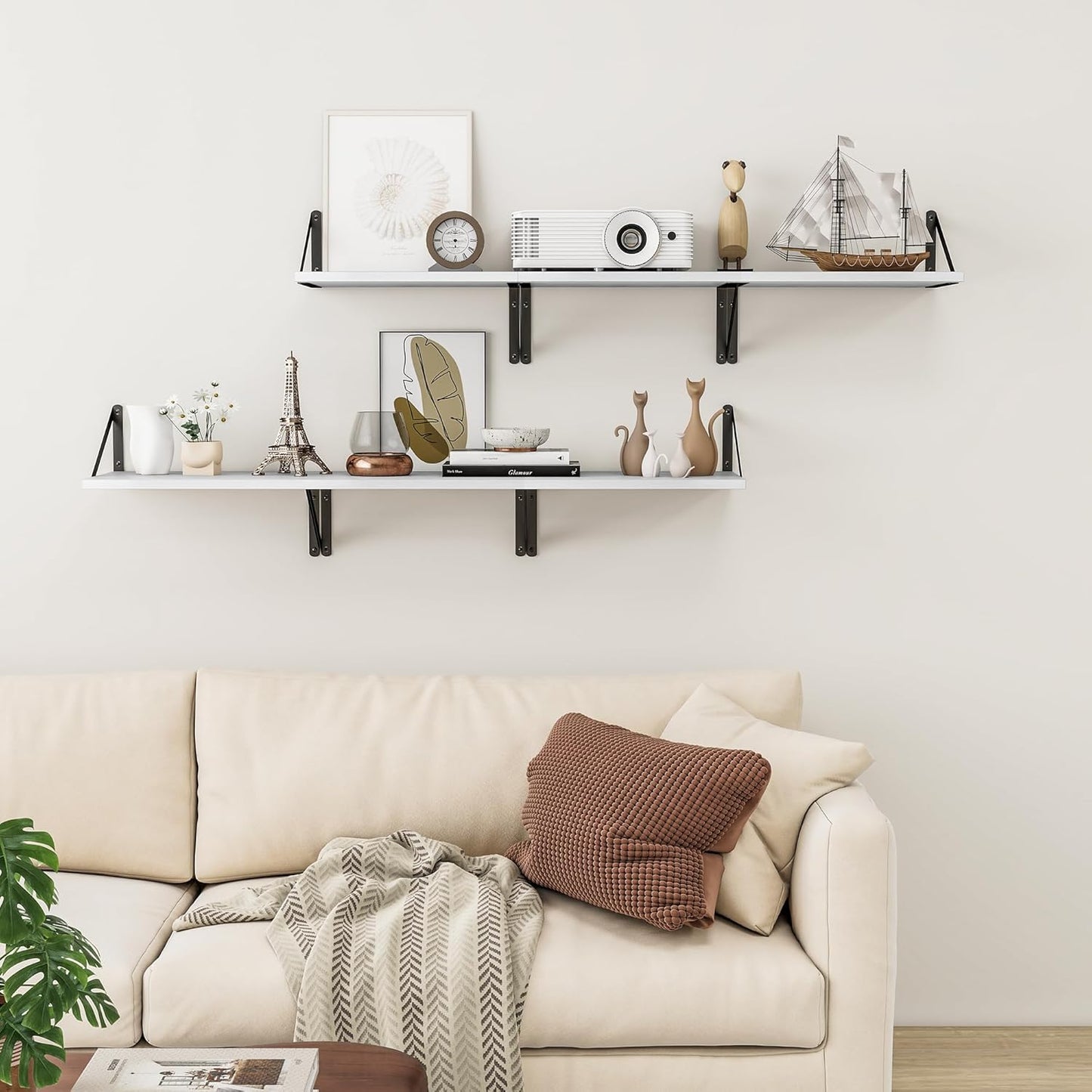 Heimlove Deep Floating Shelves for Wall, 12 Inch Deep Floating Shelves Set of 3, 16W x 12D Wood
