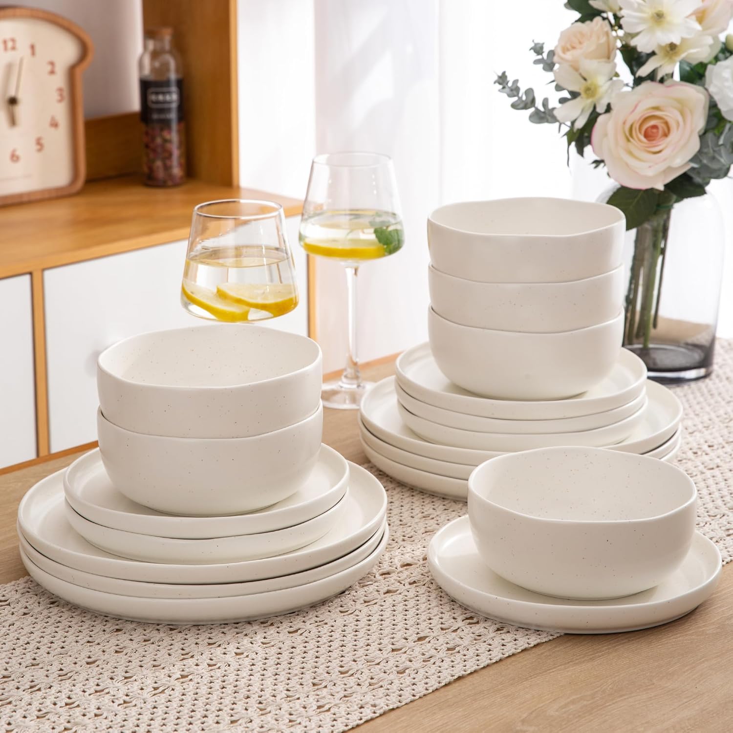 AmorArc Ceramic Dinnerware Sets, Wavy Rim Stoneware Plates and Bowls Sets, Highly Chip and Crack