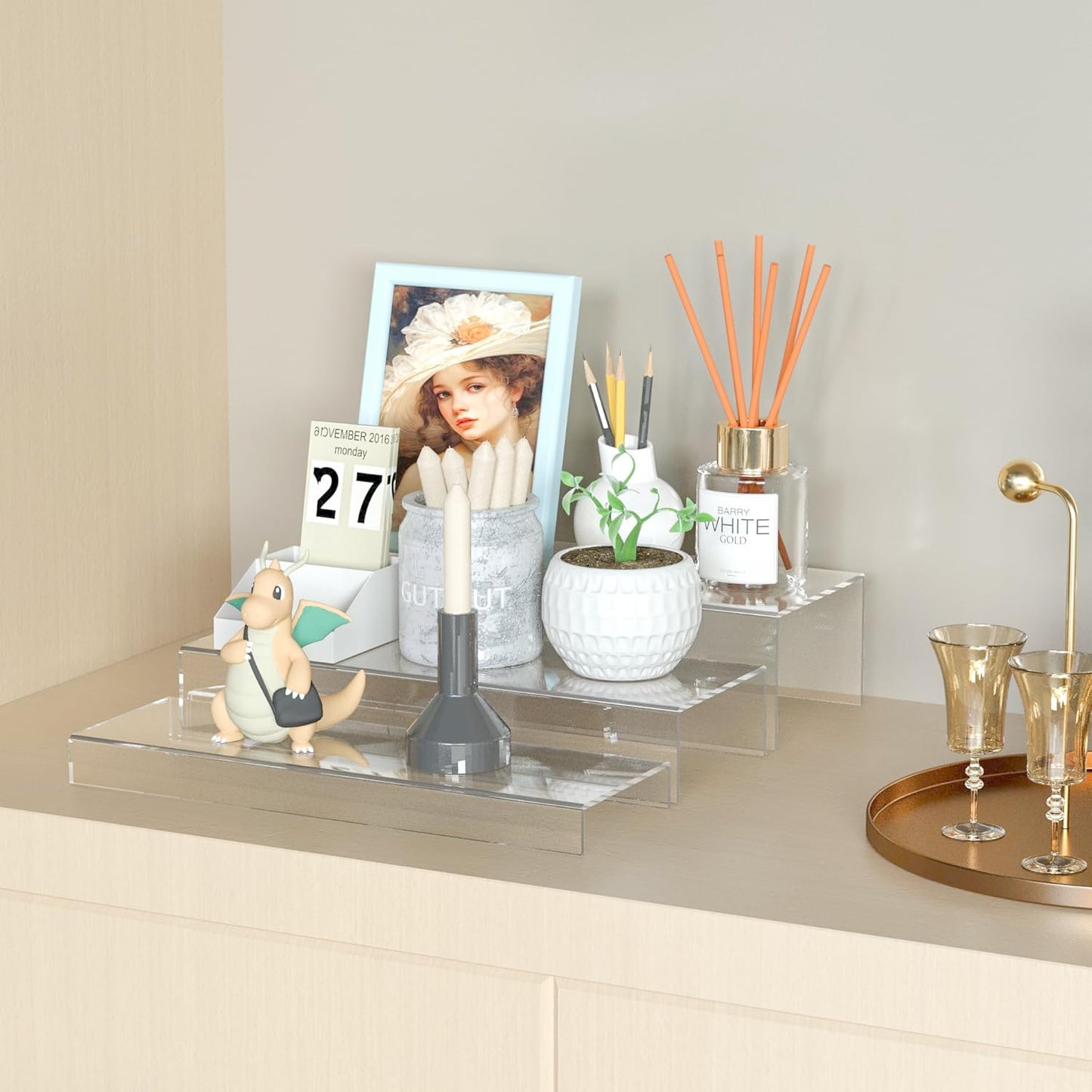 Rectangular Acrylic Display Risers Stands 3pcs, Dessert Table Display Rack, Clear Display Shelf for