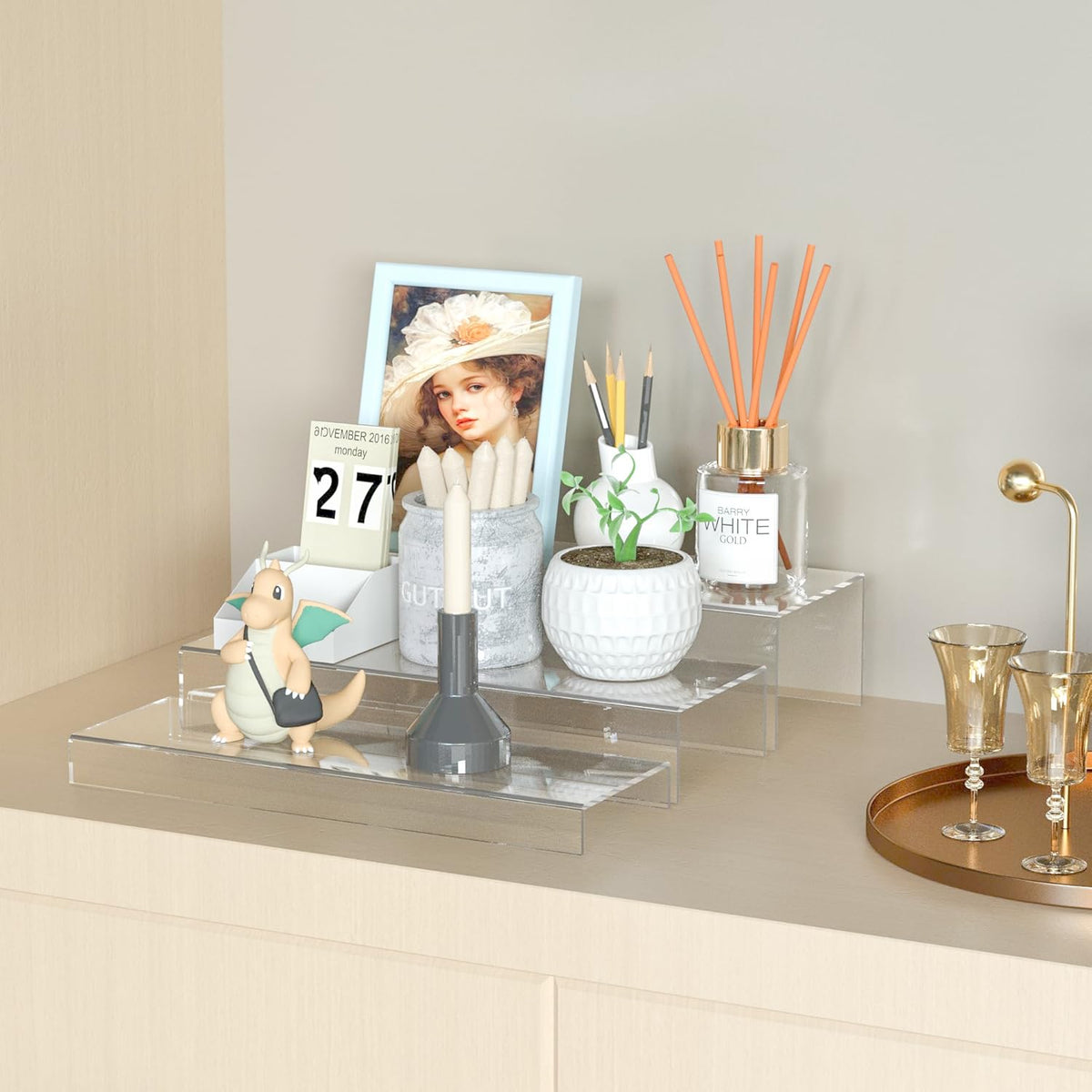 Rectangular Acrylic Display Risers Stands 3pcs, Dessert Table Display Rack, Clear Display Shelf for
