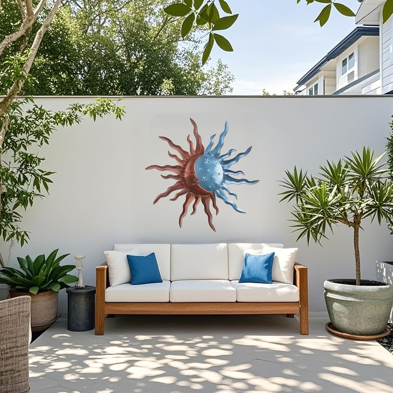 VZVXCC Metal Sun Outdoor Wall Art Decor-30 Inch Larger Size Sun Outdoor Wall Art Decor with Moon &