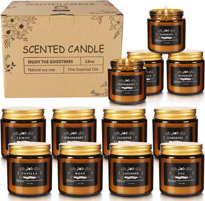 Scented Candle Set 12 Pack, Candle for Home Scented, Odor Eliminating, Stress Relief, Long Lasting