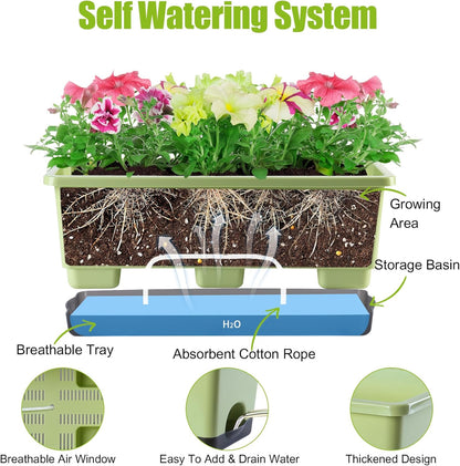 Window Box Planter 8 Pcs, 17 Inches Rectangle Flower Pots with Drainage Holes and Trays, Vegetable