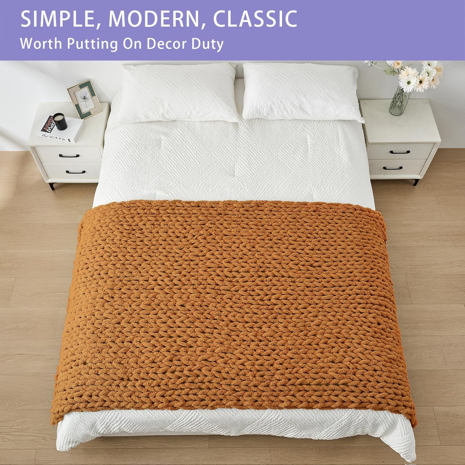 Bigacogo Chunky Knit Throw Blanket for Couch, 40x80 inches, 100% Hand Knitted with Thick Jumbo