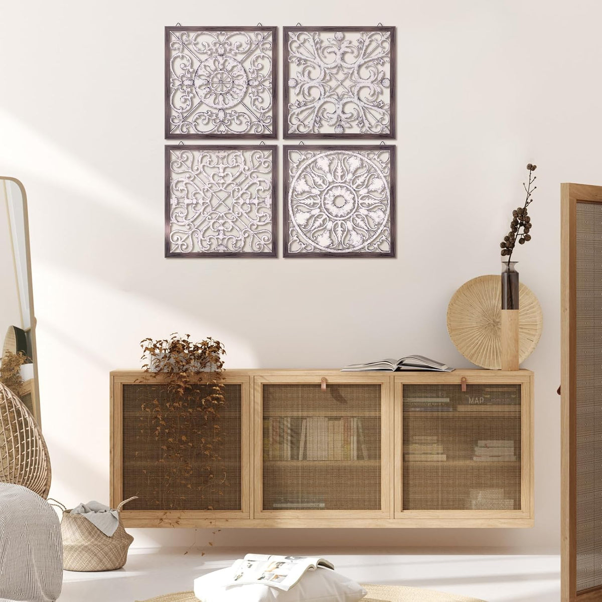 Tatuo 4 Pcs Wood Art Wall Decor Farmhouse Decorative Wood Panels Modern Wall Decor for Living Room
