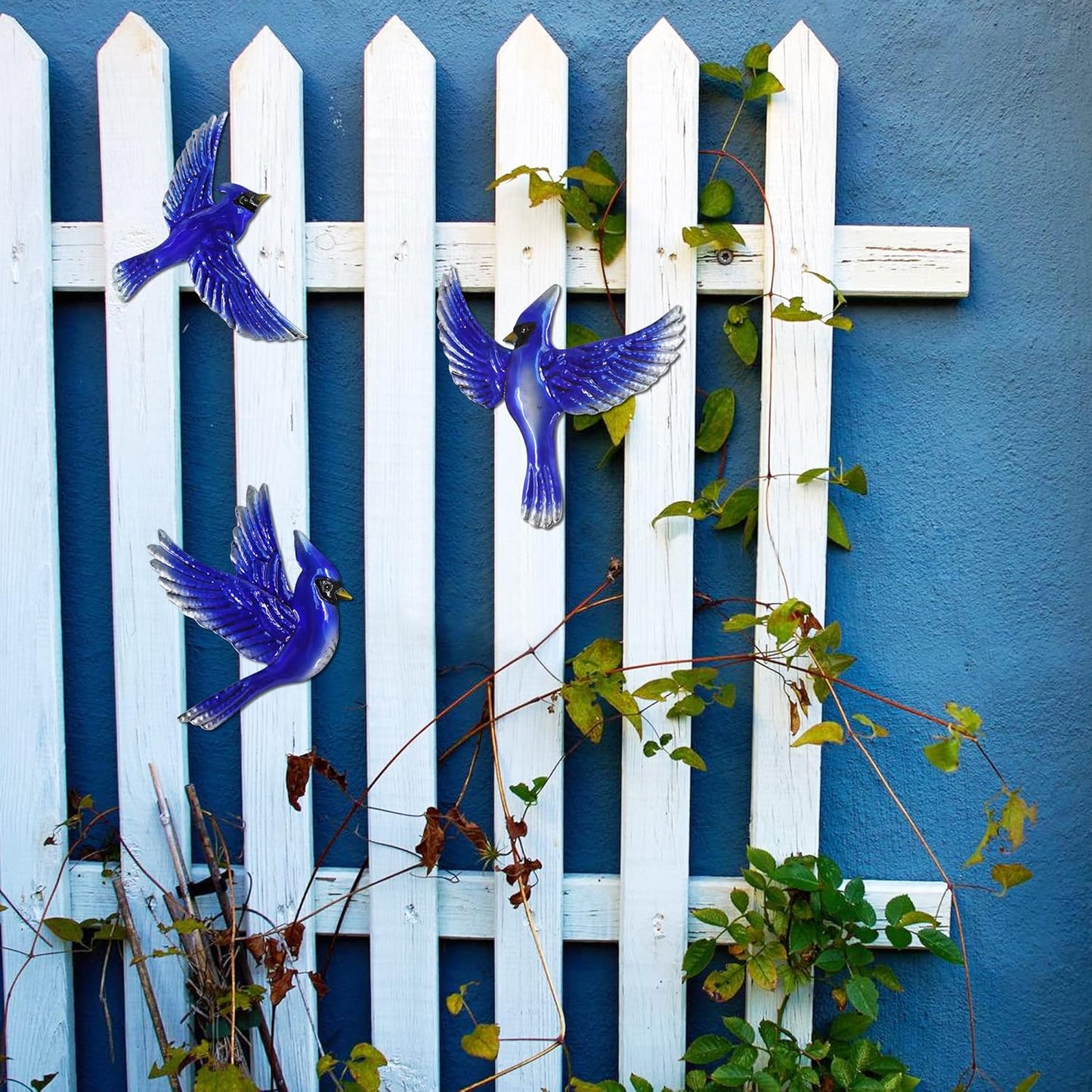 J-Fly Metal Birds Wall Decoration Bird Wall Hanging Decor Outdoor Metal Wall Art Blue Bird Outdoor