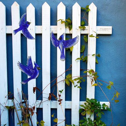 J-Fly Metal Birds Wall Decoration Bird Wall Hanging Decor Outdoor Metal Wall Art Blue Bird Outdoor