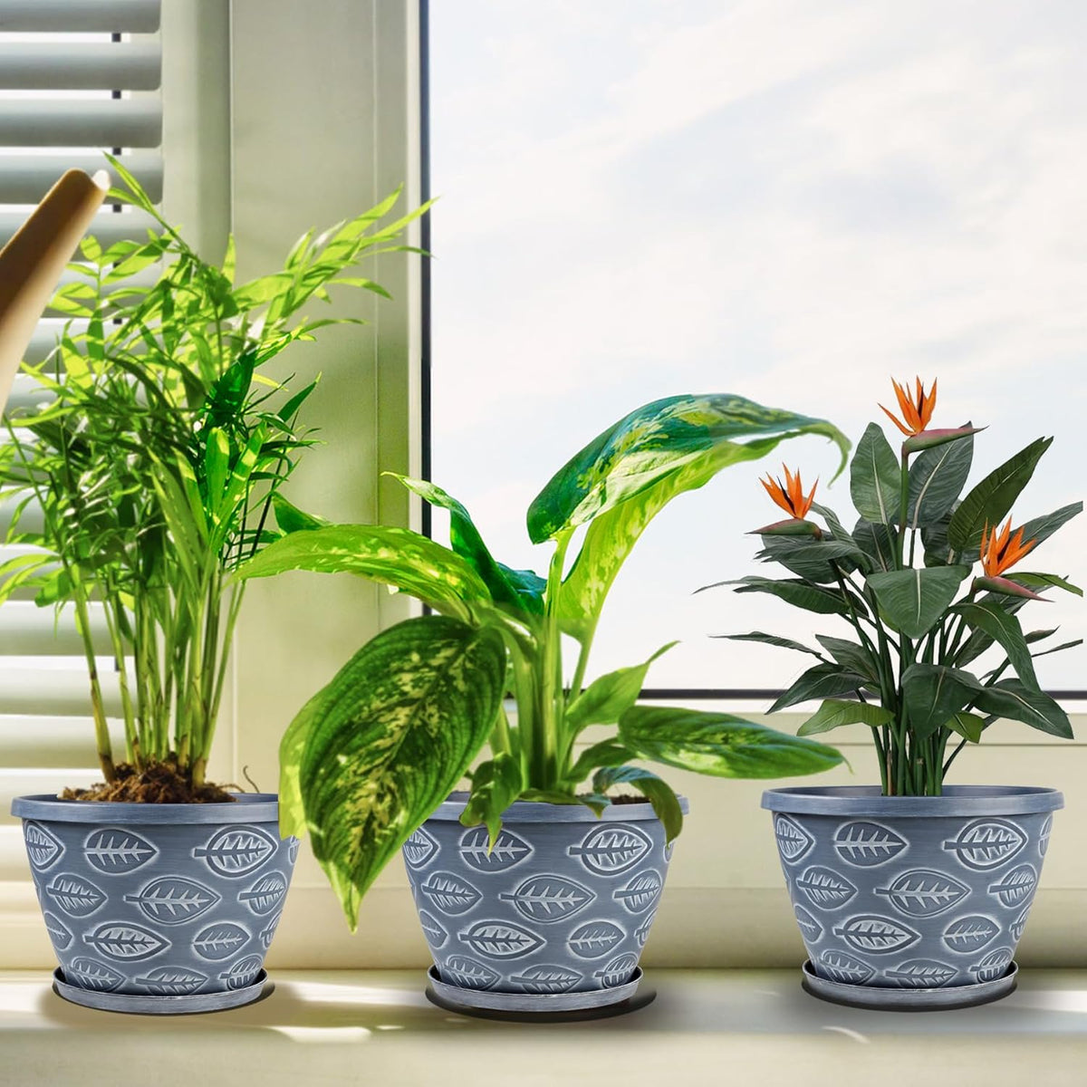 Outdoor Flower Pots for Plants Set of 3 Pack 11 Inch Planter Pot, Large Plastic Plant Pots Indoor