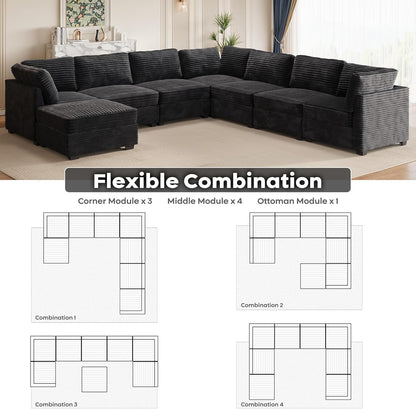 ovios Sectional Sofa Couch with L-Shape Chaise Ottoman, Comfy Modular Cloud Couches with Deep Seat