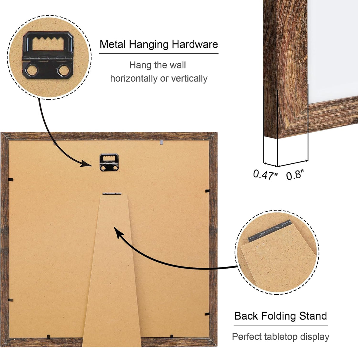 12x12 Picture Frame Set of 4, 12 x 12 Wood Photo Frames with Mat for 10x10 or 30x30cm Diamond