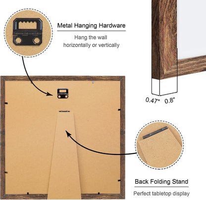 12x12 Picture Frame Set of 4, 12 x 12 Wood Photo Frames with Mat for 10x10 or 30x30cm Diamond