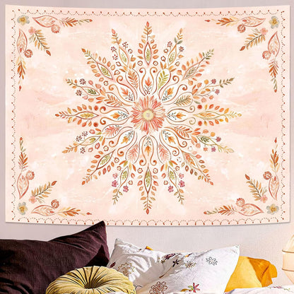 Lunerfex Floral Mandala Tapestry Boho Tapestry for Bedroom Orange Tapestries Wall Hanging Living