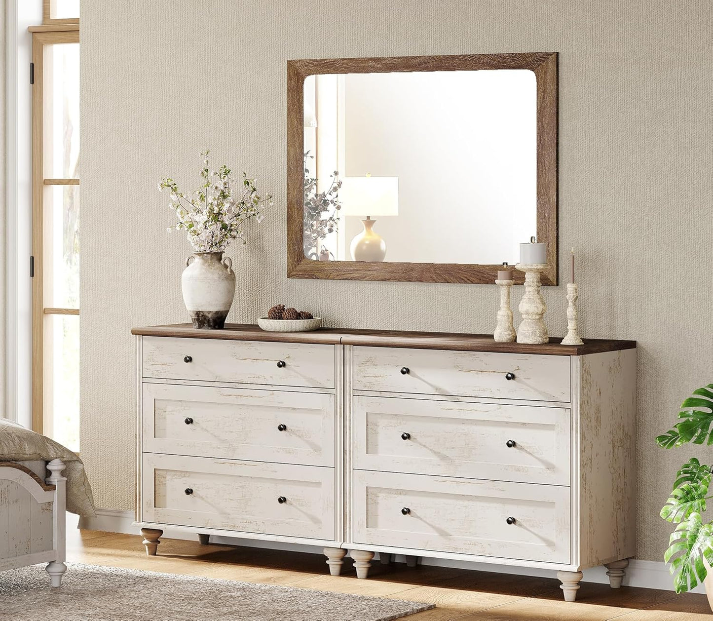 WAMPAT Kids Dresser for Bedroom with 6 Drawers, Baby Dressers with Wide Chest of Drawers, Farmhouse
