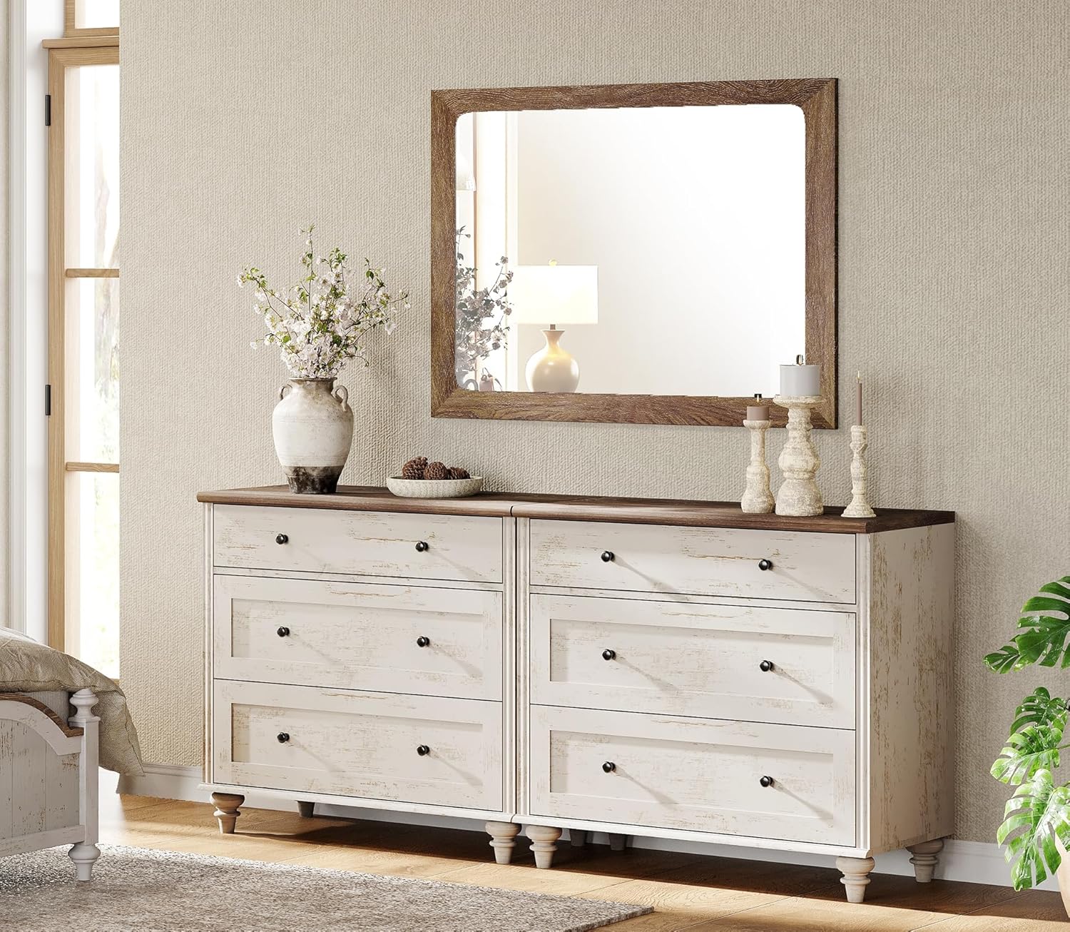 WAMPAT Kids Dresser for Bedroom with 6 Drawers, Baby Dressers with Wide Chest of Drawers, Farmhouse