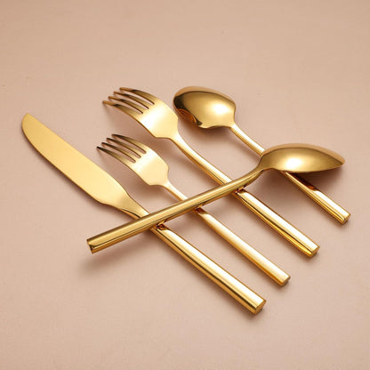 Mirror Silverware Set Gold Flatware Set with Hexagon Handle 20 Pieces 18/0 Stainless Steel Cutlery