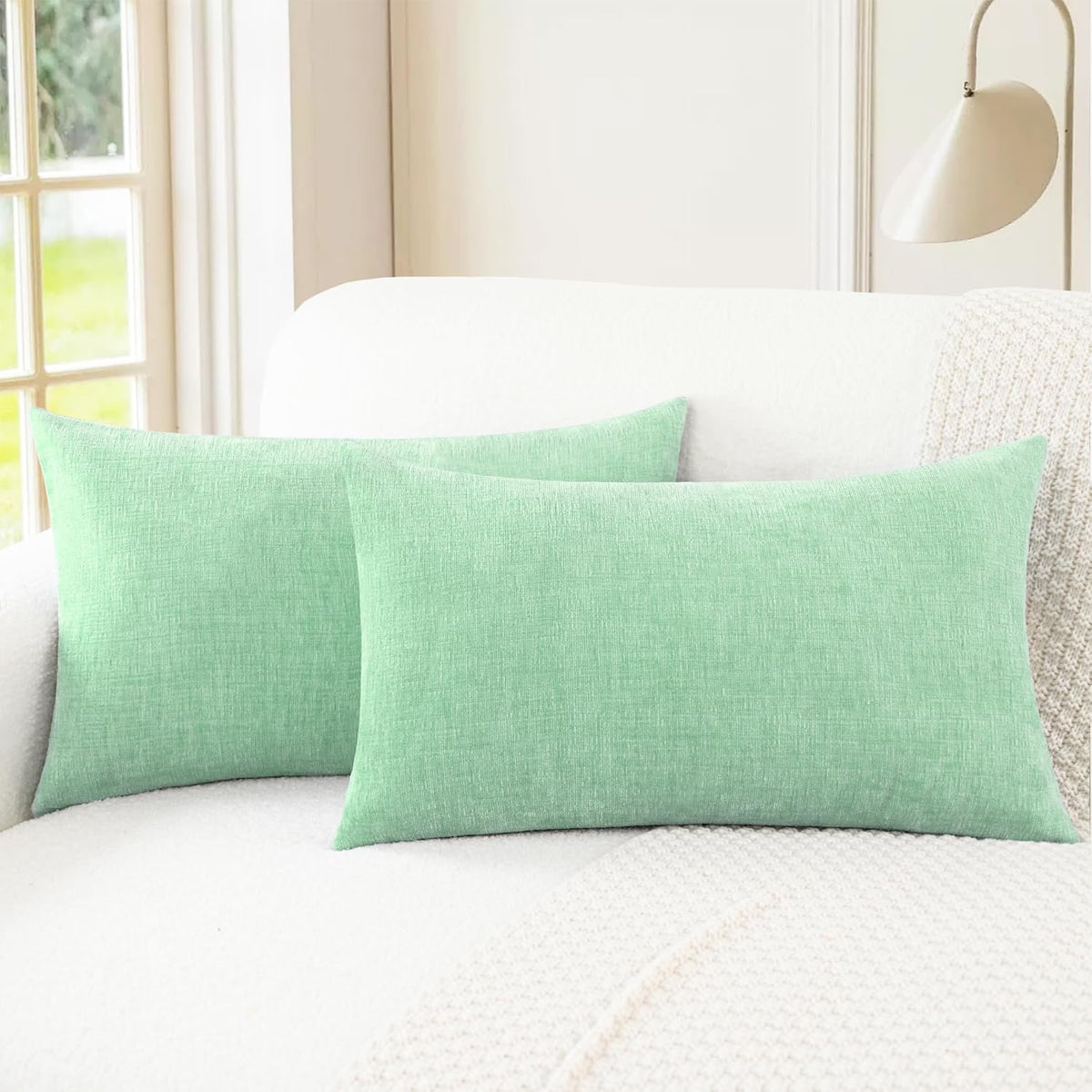 CaliTime Throw Pillow Covers Decorative 12 X 20 Inches Pack of 2 Cozy Chenille Cushion Cases for